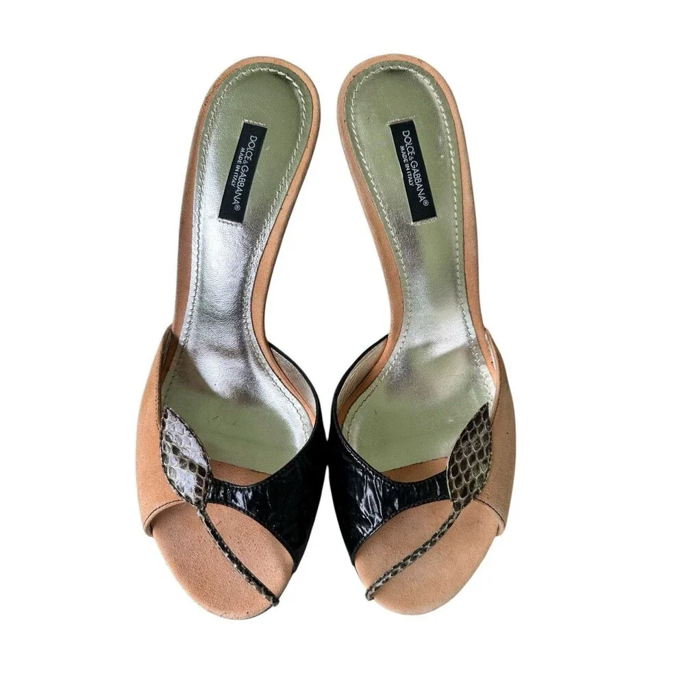 Y2K Dolce & Gabbana Slide Heels Camoscio Ayers Stagnola Size 39